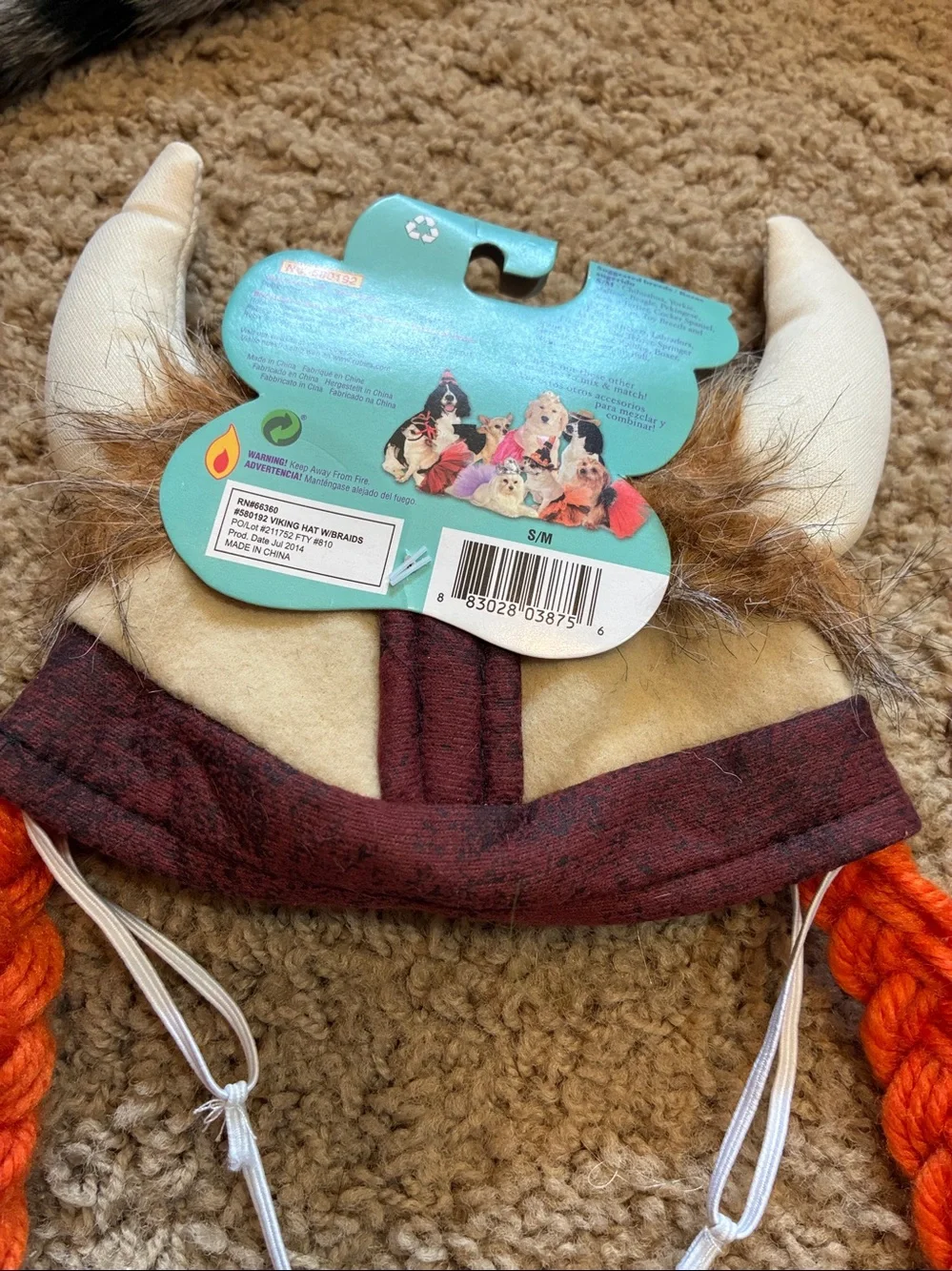 The Pet Shop Viking Hat with Braids - Brown, Tan, Red. Size S/M